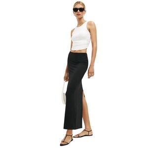 REFORMATION Maria Black Knit Maxi Skirt Slit Clean Girl Minimalist L